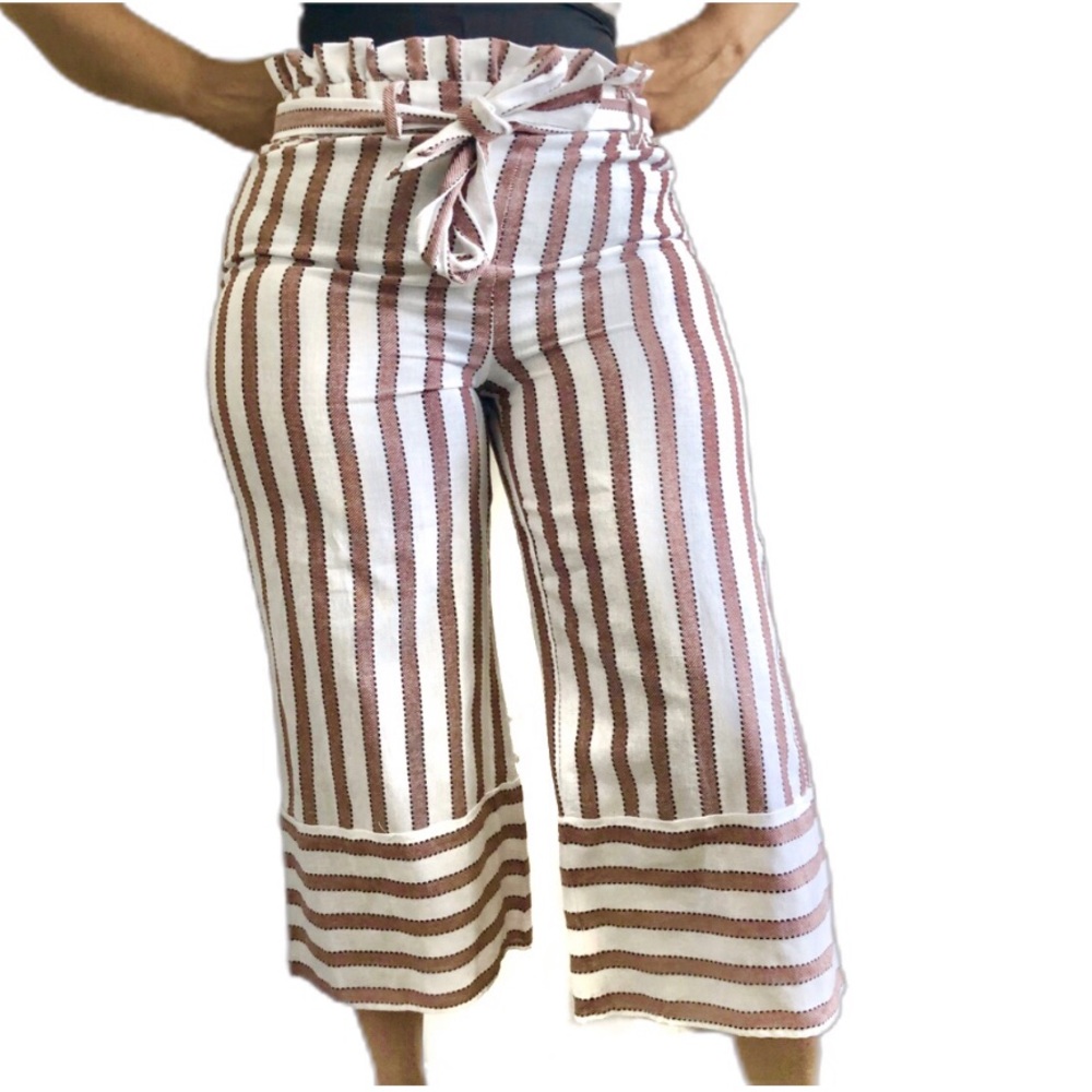 Planet Gold Striped Denim Capri Pants